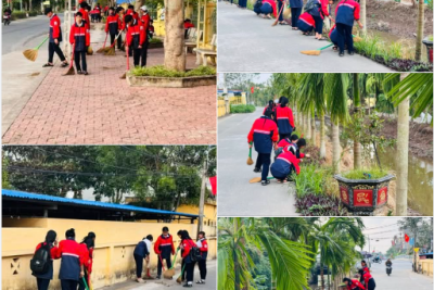 Một số hình ảnh tổng vệ sinh khuôn viên đón tết dương lịch năm 2026 của các em học sinh trường thcs trực đại, xã minh thái, tỉnh ninh bình!